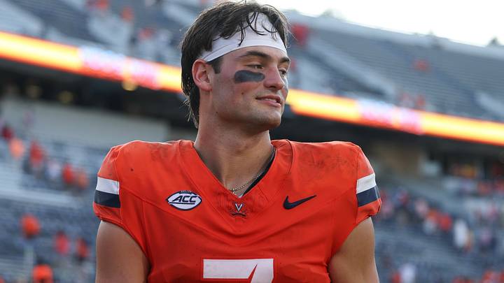 Aug 29, 2026; Charlottesville, Virginia, USA;  Virginia Cavaliers quarterback Beau Pribula (7) exits the field following the game against the North Carolina State Wolfpack at Scott Stadium.  Mandatory Credit: Greg Atkins-Imagn Images