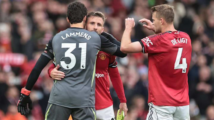 Senne Lammens, Luke Shaw (centre) and Matthijs de Ligt all contributed to a Manchester United clean sheet.