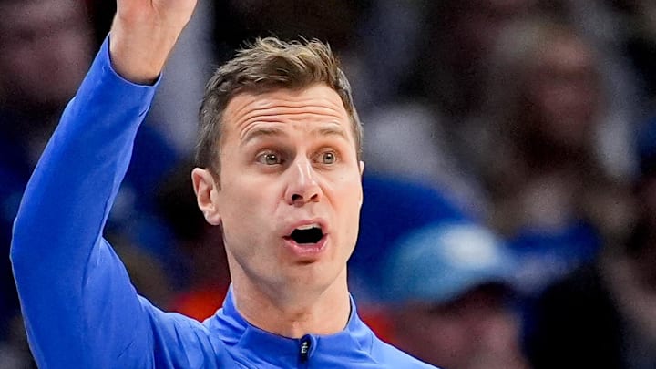 Mar 14, 2026; Charlotte, NC, USA; Duke Blue Devils head coach Jon Scheyer instructs his team against the Virginia Cavaliers during the men's ACC Conference Tournament Championship at Spectrum Center. Mandatory Credit: Jim Dedmon-Imagn Images Mar 14, 2026; Charlotte, NC, USA; Duke Blue Devils head coach Jon Scheyer instructs his team against the Virginia Cavaliers during the men's ACC Conference Tournament Championship at Spectrum Center. Mandatory Credit: Jim Dedmon-Imagn Images