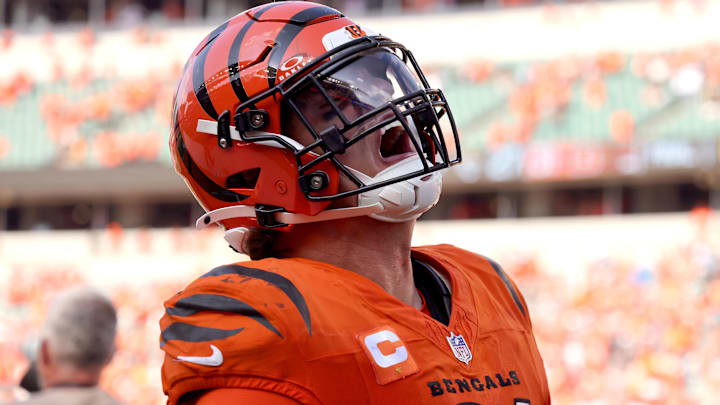 Cincinnati Bengals defensive end Trey Hendrickson celebrates the win after the game against the Jacksonville Jaguars.