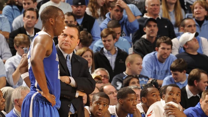 Nov 18, 2008; Chapel Hill, NC, USA; Kentucky Wildcats head coach Billy Gillispie talks to guard Jodie Meeks (23) during the North Carolina Tar Heels 77-58 victory against the Wildcats at the Dean E. Smith Center. Mandatory Credit: Bob Donnan-Imagn Images