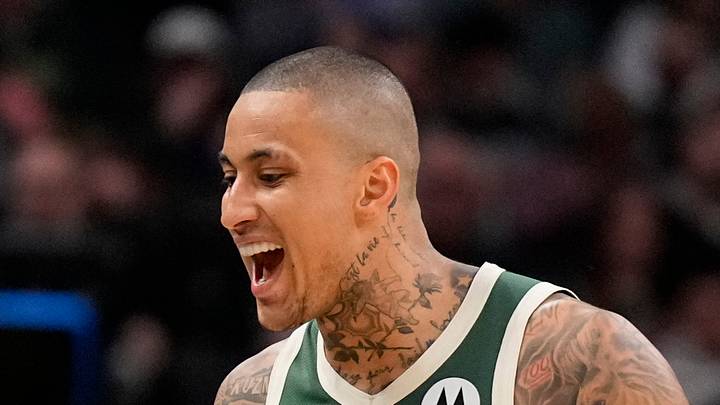 Milwaukee Bucks forward Kyle Kuzma (18) celebrates a play with guard Ryan Rollins (13) during the fourth quarter against the Cleveland Cavaliers at Fiserv Forum on February 25, 2026.