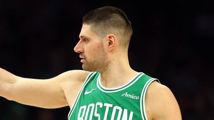 Feb 24, 2026; Phoenix, Arizona, USA; Boston Celtics center Nikola Vucevic (4) reacts against the Phoenix Suns in the first half at Mortgage Matchup Center. Mandatory Credit: Mark J. Rebilas-Imagn Images Feb 24, 2026; Phoenix, Arizona, USA; Boston Celtics center Nikola Vucevic (4) reacts against the Phoenix Suns in the first half at Mortgage Matchup Center. Mandatory Credit: Mark J. Rebilas-Imagn Images