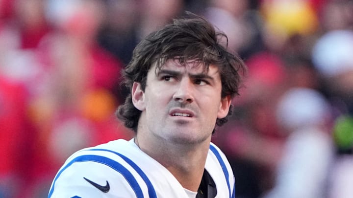 Indianapolis Colts quarterback Daniel Jones looks on