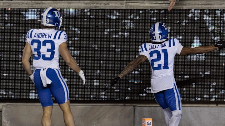 Oct 4, 2025; Berkeley, California, USA; Duke Blue Devils players greet their fans during the fourth quarter of their 45-21 victory over the California Golden Bears at California Memorial Stadium. Mandatory Credit: D. Ross Cameron-Imagn Images Oct 4, 2025; Berkeley, California, USA; Duke Blue Devils players greet their fans during the fourth quarter of their 45-21 victory over the California Golden Bears at California Memorial Stadium. Mandatory Credit: D. Ross Cameron-Imagn Images