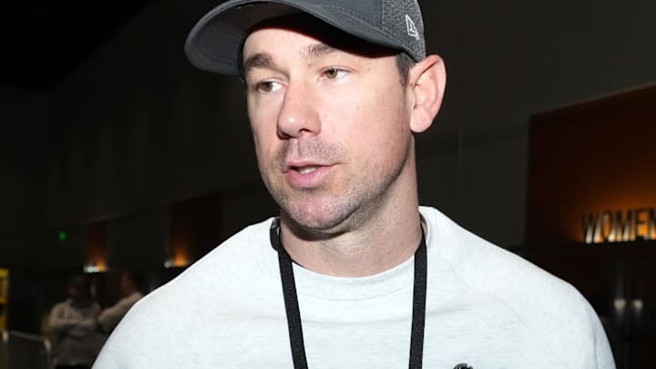 Feb 2, 2026; San Jose, CA, USA; Seattle Seahawks offensive coordinator Klint Kubiak during Opening Night for Super Bowl LX at San Jose Convention Center. Mandatory Credit: Kirby Lee-Imagn Images