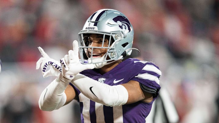 Kansas State cornerback Jacob Parrish celebrates an interception against NC State.