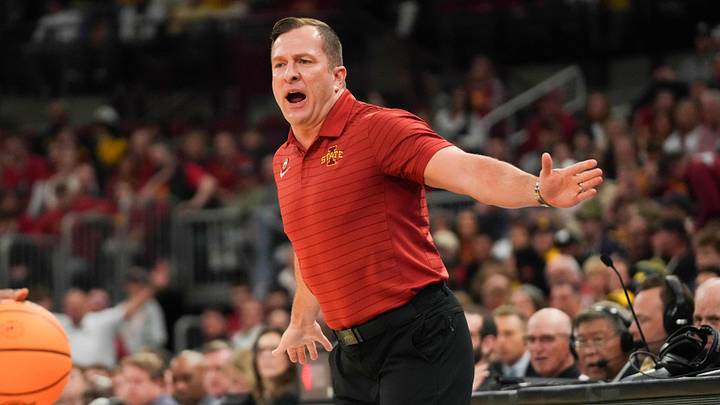 Mar 27, 2026; Chicago, IL, USA; Iowa State Cyclones head coach T.J. Otzelberger reacts in the first half against the Tennessee Volunteers during a Sweet Sixteen game of the Midwest Regional of the men's 2026 NCAA Tournament at United Center. 