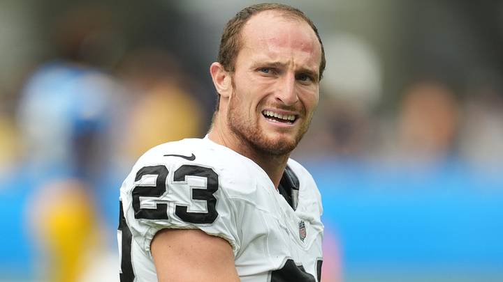 Sep 20, 2026; Inglewood, California, USA; Las Vegas Raiders running back Dylan Laube (23) is seen prior to the game against the Los Angeles Chargers at SoFi Stadium. Mandatory Credit: Kirby Lee-Imagn Images Sep 20, 2026; Inglewood, California, USA; Las Vegas Raiders running back Dylan Laube (23) is seen prior to the game against the Los Angeles Chargers at SoFi Stadium. Mandatory Credit: Kirby Lee-Imagn Images