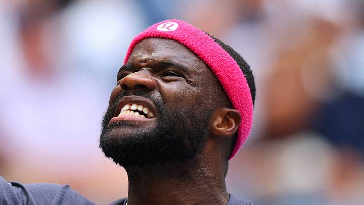 Frances Tiafoe reacts during his quarterfinal match at the US Open