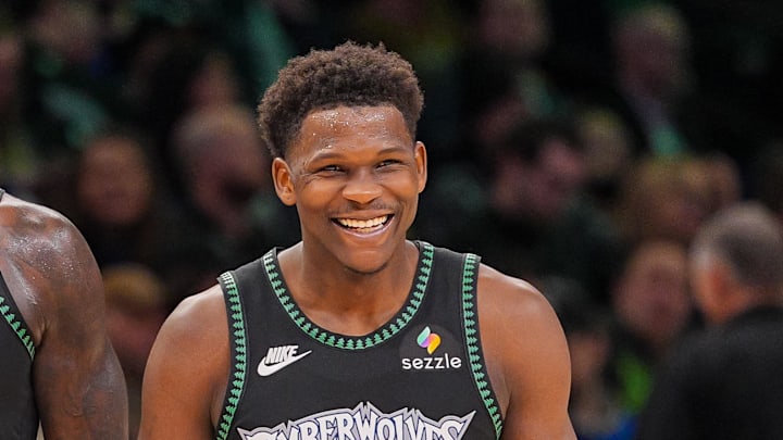 Feb 9, 2026; Minneapolis, Minnesota, USA; Minnesota Timberwolves forward Julius Randle (30) and guard Anthony Edwards (5) laugh after a timeout against the Atlanta Hawks in the fourth quarter at Target Center. Mandatory Credit: Brad Rempel-Imagn Images Feb 9, 2026; Minneapolis, Minnesota, USA; Minnesota Timberwolves forward Julius Randle (30) and guard Anthony Edwards (5) laugh after a timeout against the Atlanta Hawks in the fourth quarter at Target Center. Mandatory Credit: Brad Rempel-Imagn Images