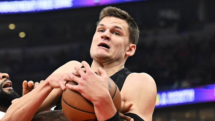 Jan 7, 2023; Chicago, Illinois, USA;  Utah Jazz center Walker Kessler (24) controls the ball against the Chicago Bulls at United Center. Mandatory Credit: Jamie Sabau-USA TODAY Sports