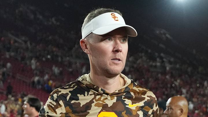 Sep 12, 2026; Los Angeles, California, USA; Southern California Trojans head coach Lincoln Riley reacts after the game against the Louisiana Ragin' Cajuns at United Airlines Field at Los Angeles Memorial Coliseum. Mandatory Credit: Kirby Lee-Imagn Images