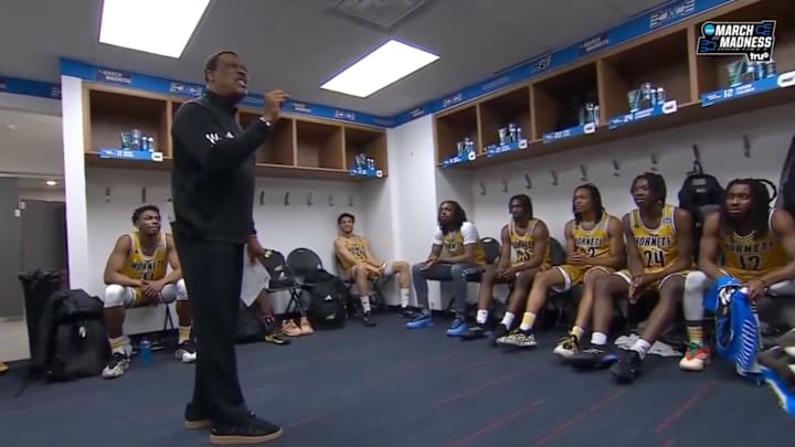 Alabama State head coach Tony Madlock delivering postgame speech on March 18, 2025.
