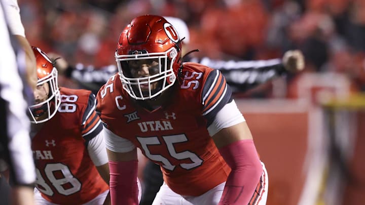 Utah Utes offensive lineman Spencer Fano (55) is the No. 1 tackle prospect on ESPN's big board for the 2026 NFL Draft.