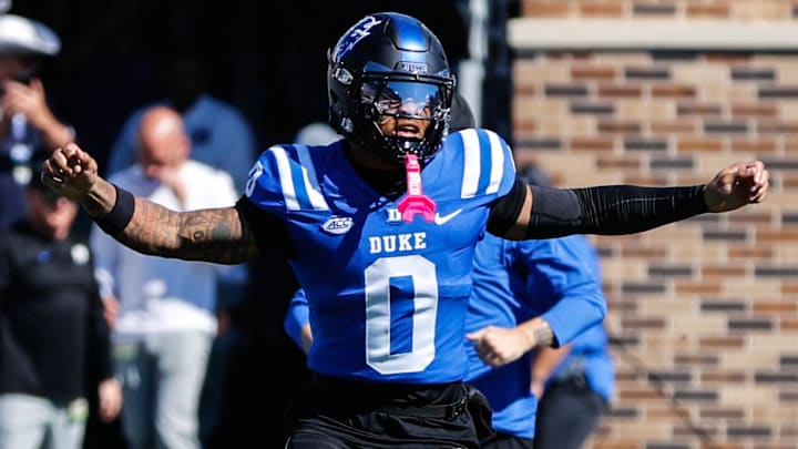 Oct 18, 2025; Durham, North Carolina, USA; Duke Blue Devils tight end Chandler Rivers (0) runs out before the first half of the game against Georgia Tech Yellow Jackets at Wallace Wade Stadium. Mandatory Credit: Jaylynn Nash-Imagn Images Oct 18, 2025; Durham, North Carolina, USA; Duke Blue Devils tight end Chandler Rivers (0) runs out before the first half of the game against Georgia Tech Yellow Jackets at Wallace Wade Stadium. Mandatory Credit: Jaylynn Nash-Imagn Images