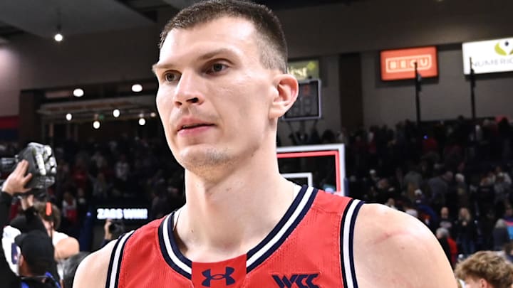 Jan 31, 2026; Spokane, Washington, USA; Saint Mary's Gaels forward Paulius Murauskas (23) walks off the court after a game against the Gonzaga Bulldogs at McCarthey Athletic Center. Gonzaga Bulldogs won 73-65. Mandatory Credit: James Snook-Imagn Images Jan 31, 2026; Spokane, Washington, USA; Saint Mary's Gaels forward Paulius Murauskas (23) walks off the court after a game against the Gonzaga Bulldogs at McCarthey Athletic Center. Gonzaga Bulldogs won 73-65. Mandatory Credit: James Snook-Imagn Images