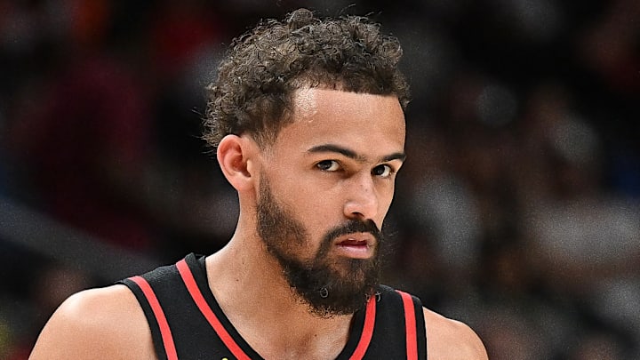 Trae Young #11 of the Atlanta Hawks looks on against the New York Knicks.