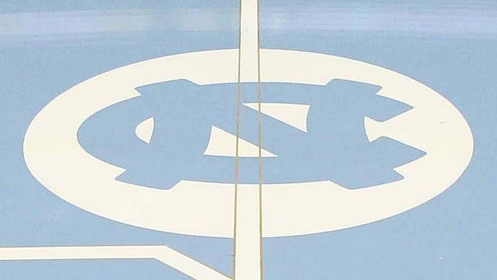 Dec 6, 2017; Chapel Hill, NC, USA; A general view of the logo on the court prior to the game between the North Carolina Tar Heels and the Western Carolina Catamounts at Dean E. Smith Center. Mandatory Credit: Jeremy Brevard-Imagn Images