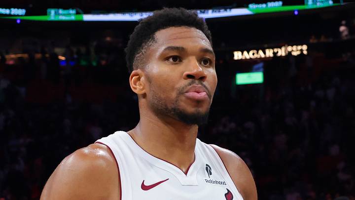 Miami Heat forward Giannis Antetokounmpo (7) against the Dallas Mavericks at Kaseya Center on Oct. 26, 2026.