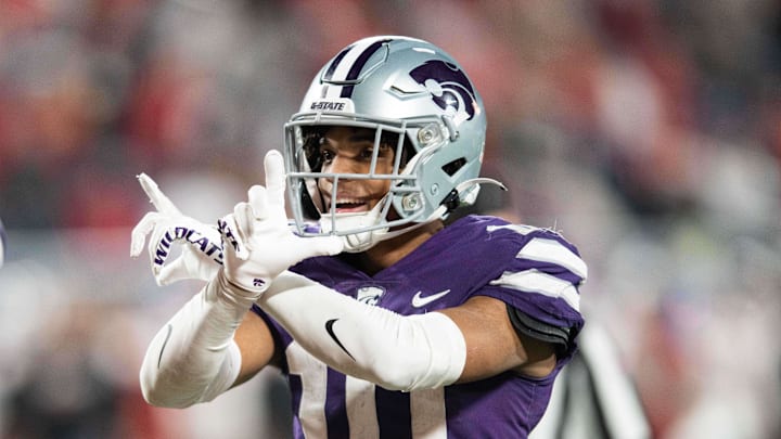 Kansas State cornerback Jacob Parrish celebrates an interception against NC State. Kansas State cornerback Jacob Parrish celebrates an interception against NC State.