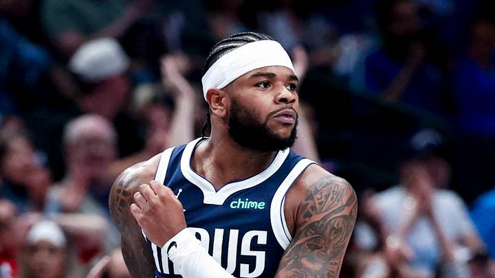Apr 2, 2025; Dallas, Texas, USA;  Dallas Mavericks guard Jaden Hardy (1) reacts after scoring against the Atlanta Hawks during the second half at American Airlines Center. Mandatory Credit: Kevin Jairaj-Imagn Images