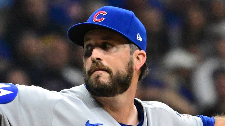 Oct 11, 2025; Milwaukee, Wisconsin, USA; Chicago Cubs pitcher Drew Pomeranz (45) pitches against the Milwaukee Brewers in the first inning during game five of the NLDS round for the 2025 MLB playoffs at American Family Field. Mandatory Credit: Benny Sieu-Imagn Images Oct 11, 2025; Milwaukee, Wisconsin, USA; Chicago Cubs pitcher Drew Pomeranz (45) pitches against the Milwaukee Brewers in the first inning during game five of the NLDS round for the 2025 MLB playoffs at American Family Field. Mandatory Credit: Benny Sieu-Imagn Images