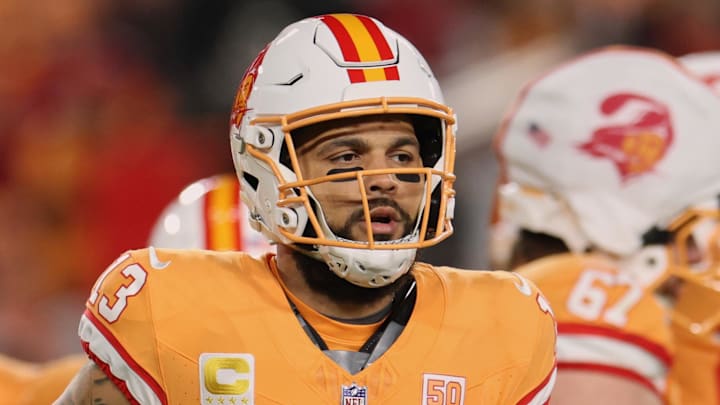 Dec 11, 2025; Tampa, Florida, USA; Tampa Bay Buccaneers wide receiver Mike Evans (13) runs to the line of scrimmage before a play against the Atlanta Falcons during the first quarter at Raymond James Stadium. Mandatory Credit: Nathan Ray Seebeck-Imagn Images