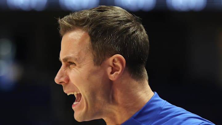Feb 10, 2026; Pittsburgh, Pennsylvania, USA; Duke Blue Devils head coach Jon Scheyer reacts on the court against the Pittsburgh Panthers during the first half at Petersen Events Center. Mandatory Credit: Charles LeClaire-Imagn Images Feb 10, 2026; Pittsburgh, Pennsylvania, USA; Duke Blue Devils head coach Jon Scheyer reacts on the court against the Pittsburgh Panthers during the first half at Petersen Events Center. Mandatory Credit: Charles LeClaire-Imagn Images