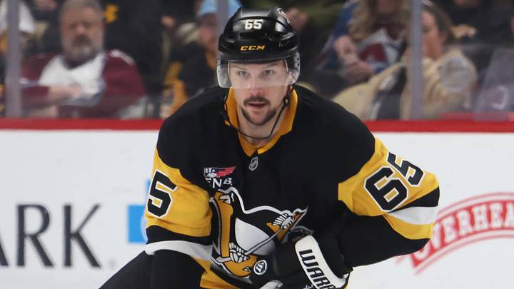 Mar 24, 2026; Pittsburgh, Pennsylvania, USA; Pittsburgh Penguins defenseman Erik Karlsson (65) skates with the puck against the Colorado Avalanche during the third period at PPG Paints Arena. Mandatory Credit: Charles LeClaire-Imagn Images Mar 24, 2026; Pittsburgh, Pennsylvania, USA; Pittsburgh Penguins defenseman Erik Karlsson (65) skates with the puck against the Colorado Avalanche during the third period at PPG Paints Arena. Mandatory Credit: Charles LeClaire-Imagn Images