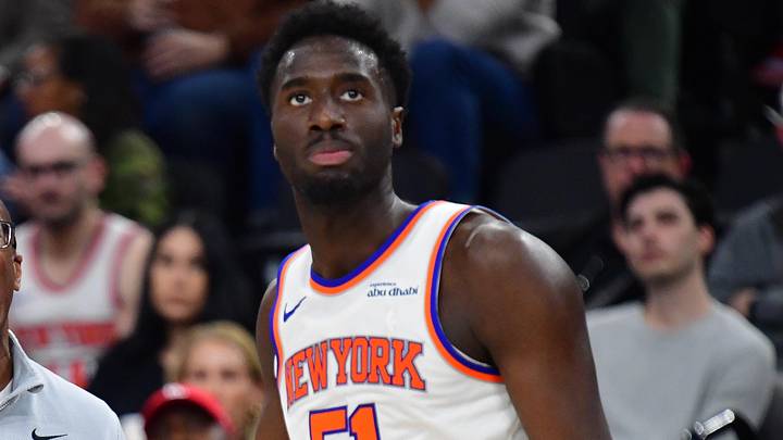 Mar 9, 2026; Inglewood, California, USA; New York Knicks head coach Mike Brown watches game action as forward Mohamed Diawara (51) reacts during the second half at Intuit Dome. Mandatory Credit: Gary A. Vasquez-Imagn Images