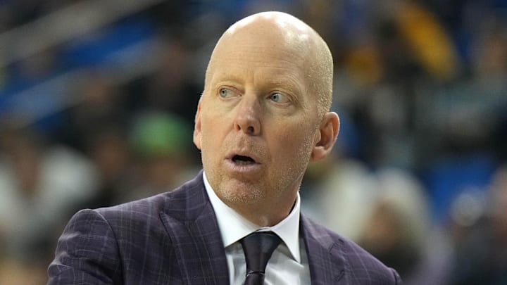Nov 26, 2024; Los Angeles, California, USA; UCLA Bruins head coach Mick Cronin reacts during a game against the Southern Utah Thunderbirds at Pauley Pavilion presented by Wescom. Mandatory Credit: Kirby Lee-Imagn Images