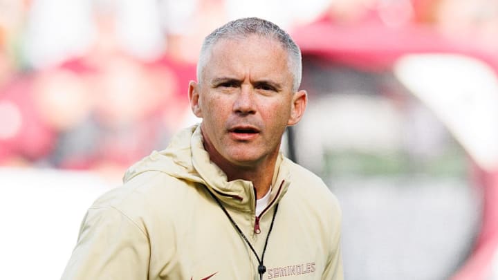 Aug 24, 2024; Dublin, IRL; Florida State University head coach Mike Norvell before the game against Georgia Tech at Aviva Stadium. Mandatory Credit: Tom Maher/INPHO via Imagn Images
