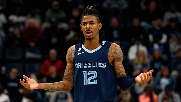 Nov 22, 2022; Memphis, Tennessee, USA; Memphis Grizzlies guard Ja Morant (12) reacts during the second half against the Sacramento Kings at FedExForum. Mandatory Credit: Petre Thomas-USA TODAY Sports