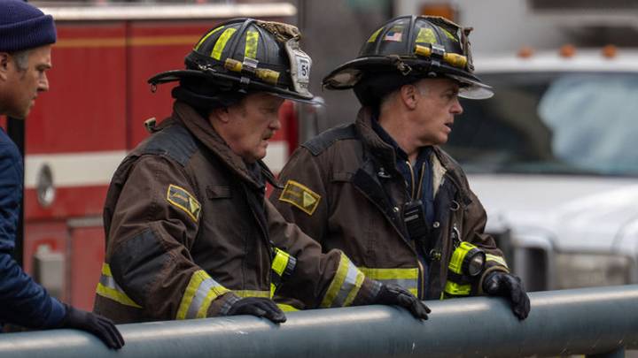 CHICAGO FIRE -- "Speak of the Devil" Episode 1420 -- Pictured: (l-r) Taylor Kinney as Severide, Christian Stolte as Mouch, David Eigenberg as Herrmann CHICAGO FIRE -- "Speak of the Devil" Episode 1420 -- Pictured: (l-r) Taylor Kinney as Severide, Christian Stolte as Mouch, David Eigenberg as Herrmann