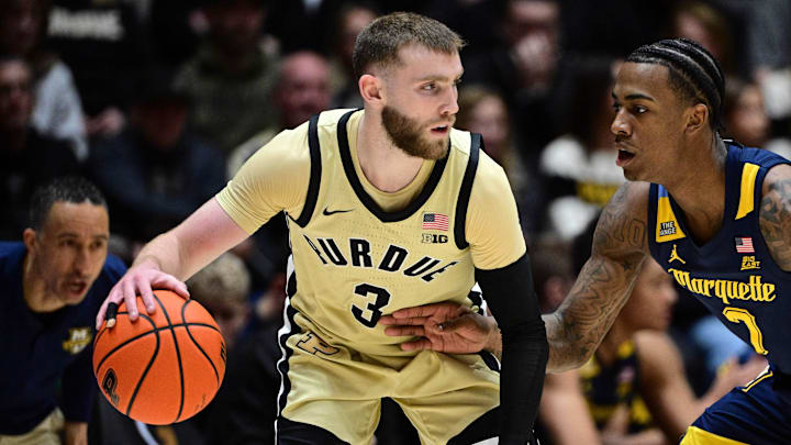 Purdue guard Braden Smith (3) dribbles against Marquette guard Zaide Lowery (7) Purdue guard Braden Smith (3) dribbles against Marquette guard Zaide Lowery (7)