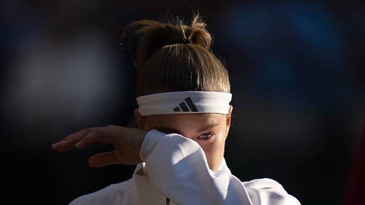 Karolina Muchova of the Czech Republic wipes away tears Karolina Muchova of the Czech Republic wipes away tears