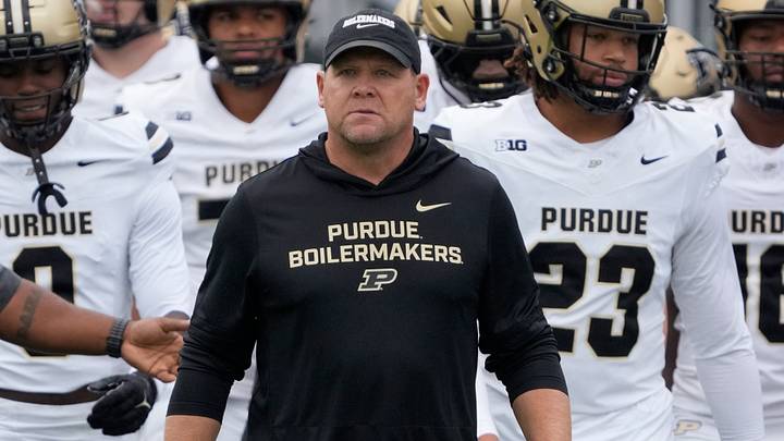 Purdue Boilermakers head coach Barry Odom takes the field. Purdue Boilermakers head coach Barry Odom takes the field.