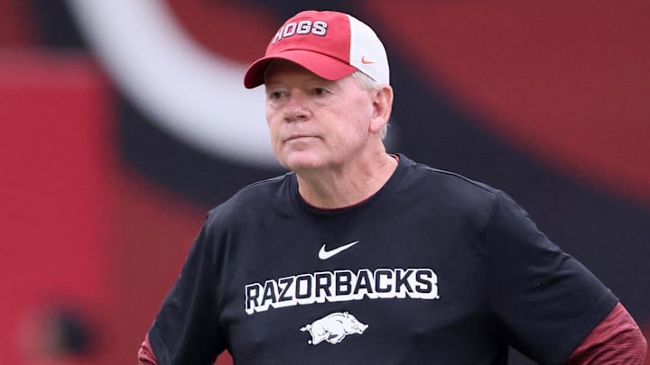 Arkansas Razorbacks offensive coordinator and quarterbacks coach Bobby Petrino Arkansas Razorbacks offensive coordinator and quarterbacks coach Bobby Petrino