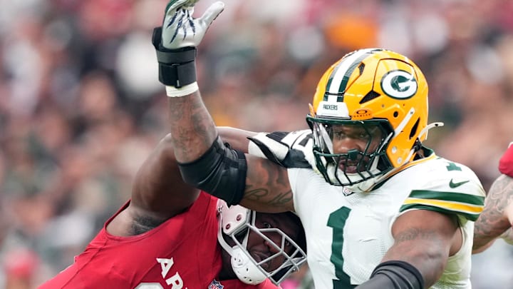 Green Bay Packers defensive end Micah Parsons get past right tckle Jonah Williams on Sunday. Green Bay Packers defensive end Micah Parsons get past right tckle Jonah Williams on Sunday.