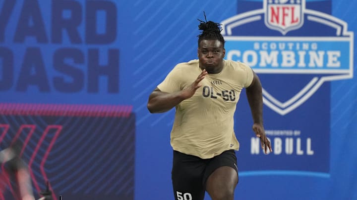 Mar 3, 2024; Indianapolis, IN, USA; Georgia offensive lineman Amarius Mims (OL50) during the 2024