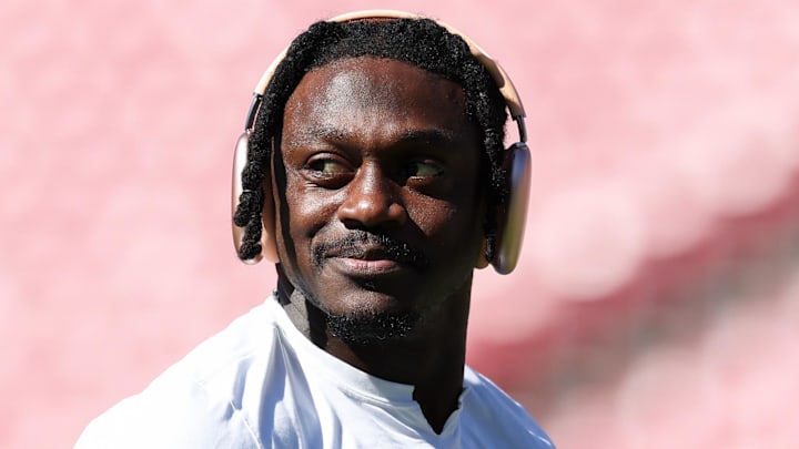 Sep 28, 2025; Tampa, Florida, USA; Philadelphia Eagles wide receiver AJ. Brown (11) warms up on the field before the game against the Tampa Bay Buccaneers at Raymond James Stadium. Mandatory Credit: Nathan Ray Seebeck-Imagn Images