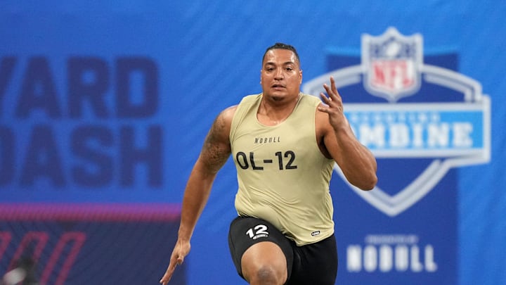 Mar 3, 2024; Indianapolis, IN, USA; Texas Christian offensive lineman Brandon Coleman (OL12) during the 2024 NFL Combine at Lucas Oil Stadium. Mandatory Credit: Kirby Lee-Imagn Images
