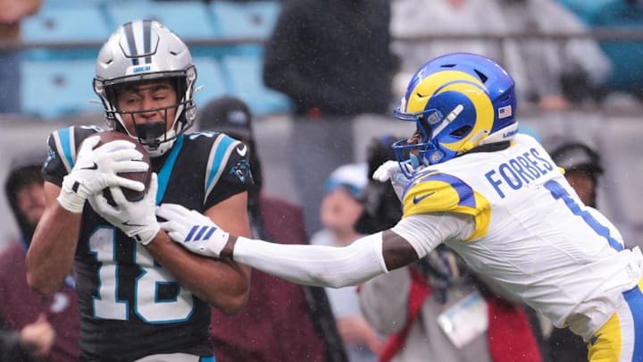Carolina Panthers wide receiver Jalen Coker and former Commanders cornerback Emmanuel Forbes Jr. Carolina Panthers wide receiver Jalen Coker and former Commanders cornerback Emmanuel Forbes Jr.