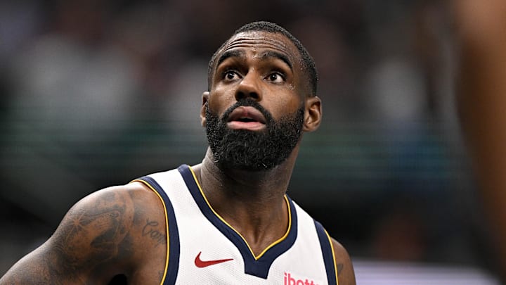Dec 23, 2025; Dallas, Texas, USA; Denver Nuggets guard Tim Hardaway Jr. (10) looks on during the second half against the Dallas Mavericks at the American Airlines Center. Mandatory Credit: Jerome Miron-Imagn Images