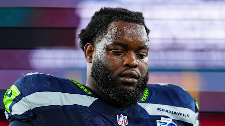 Seattle Seahawks right guard Anthony Bradford looks down Seattle Seahawks right guard Anthony Bradford looks down