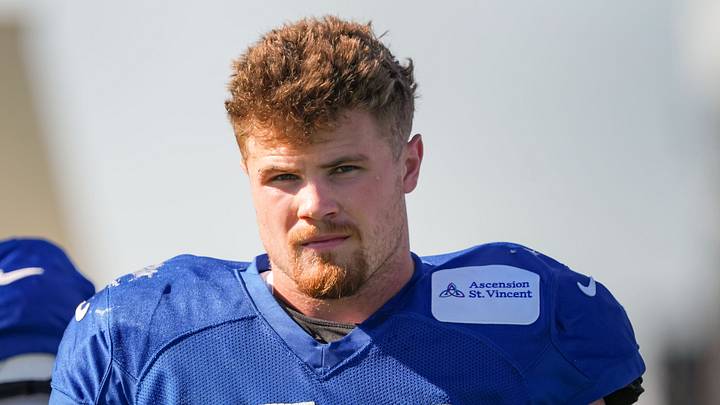 Indianapolis Colts linebacker Bryce Boettcher (50) walks up the field Tuesday, Aug. 4, 2026, during practice at Colts Camp at Grand Park in Westfield. Indianapolis Colts linebacker Bryce Boettcher (50) walks up the field Tuesday, Aug. 4, 2026, during practice at Colts Camp at Grand Park in Westfield.