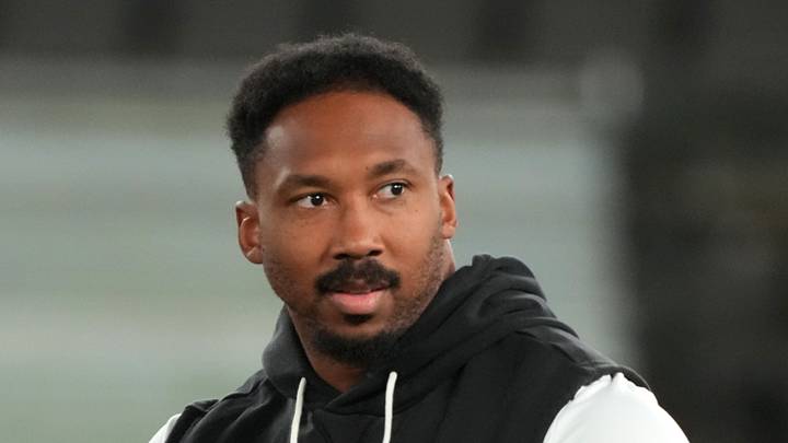 Sep 10, 2026; Melbourne, Victoria, Australia; Los Angeles Rams defensive end Myles Garrett (95) during practice at Marvel Stadium. Mandatory Credit: Kirby Lee-Imagn Images