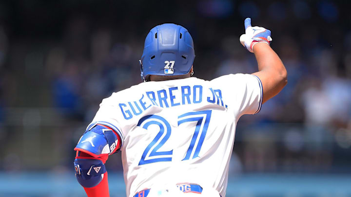 Toronto Blue Jays first base Vladimir Guerrero Jr. (27) runs the bases after hitting a home run against the San Francisco Giants during the first inning at Rogers Centre on July 20. 