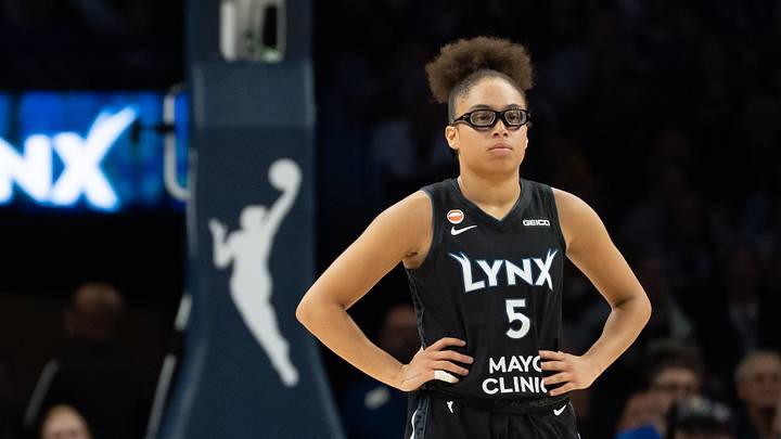 Minnesota Lynx guard Olivia Miles (5) looks on against the New York Liberty Minnesota Lynx guard Olivia Miles (5) looks on against the New York Liberty